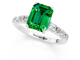 White gold Emerald Cut Emerald Solitaire with Side Baguettes and Channel Set Band_1