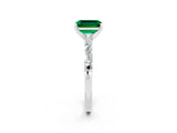 White gold Emerald Cut Emerald Solitaire with Side Baguettes and Channel Set Band_2