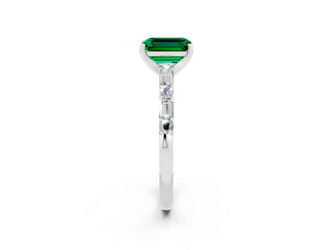 White gold Emerald Cut Emerald Solitaire with Side Baguettes and Channel Set Band_2