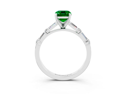White gold Emerald Cut Emerald Solitaire with Side Baguettes and Channel Set Band_3
