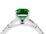 White gold Emerald Cut Emerald Solitaire with Side Baguettes and Channel Set Band_4