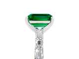 White gold Emerald Cut Emerald Solitaire with Side Baguettes and Channel Set Band_5