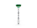 White gold Emerald Cut Emerald Solitaire with Side Stones on a Pavé Band and Four-Prong Setting_2