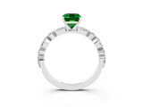 White gold Emerald Cut Emerald Solitaire with Side Stones on a Pavé Band and Four-Prong Setting_3