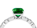 White gold Emerald Cut Emerald Solitaire with Side Stones on a Pavé Band and Four-Prong Setting_4