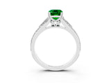 White gold Emerald Cut Emerald Split Shank Engagement Ring with Pavé Band_3