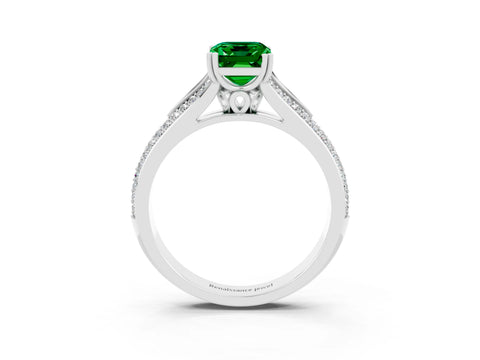 White gold Emerald Cut Emerald Split Shank Engagement Ring with Pavé Band_3
