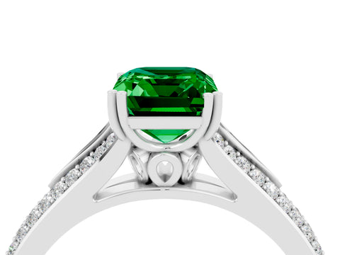 White gold Emerald Cut Emerald Split Shank Engagement Ring with Pavé Band_4