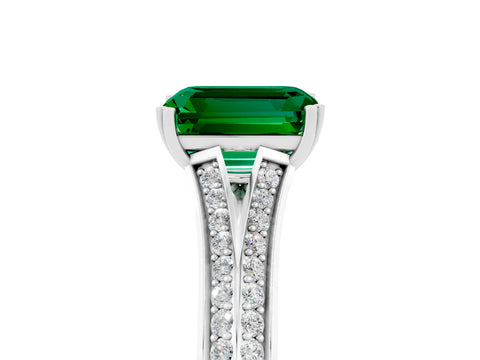 White gold Emerald Cut Emerald Split Shank Engagement Ring with Pavé Band_5