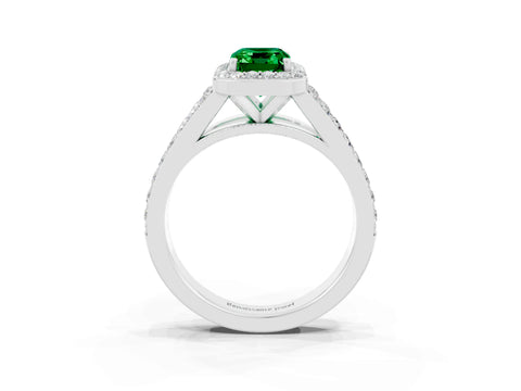 White gold Emerald Cut Emerald Split Shank Halo Ring with Four-Prong Setting_27