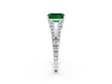 14K White Gold Emerald Split Shank Pavé Engagement Ring with Four-Prong Setting