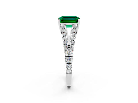 White gold Emerald Cut Emerald Split Shank Pavé Engagement Ring with Four-Prong Setting_14