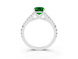 14K White Gold Emerald Split Shank Pavé Engagement Ring with Four-Prong Setting