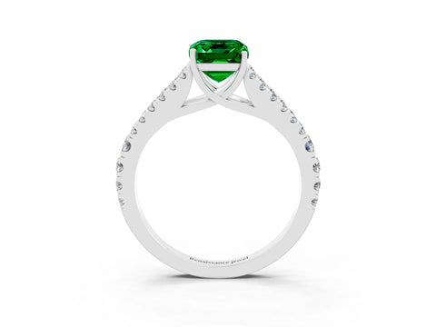 White gold Emerald Cut Emerald Split Shank Pavé Engagement Ring with Four-Prong Setting_15