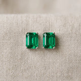 White gold Emerald Cut Emerald Stud Earrings_21
