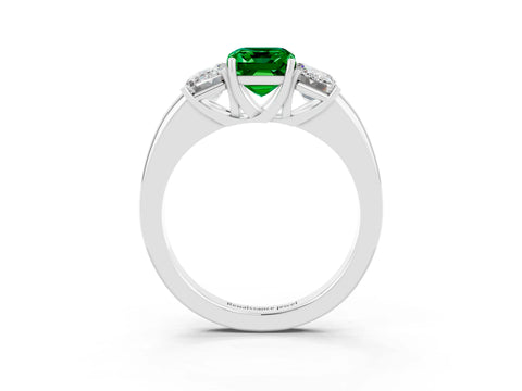 White gold Emerald Cut Emerald Three-Stone Ring with Four-Prong Setting and Classic Band_3