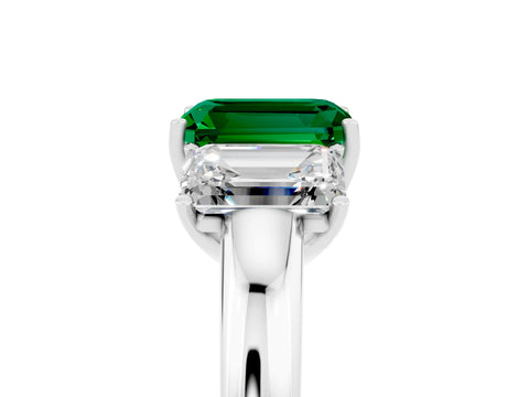 White gold Emerald Cut Emerald Three-Stone Ring with Four-Prong Setting and Classic Band_5