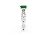 White gold Emerald Cut Emerald Three-Stone Ring with Pavé Split Shank and Four-Prong Setting_2