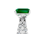 White gold Emerald Cut Emerald Three-Stone Ring with Pavé Split Shank and Four-Prong Setting_5