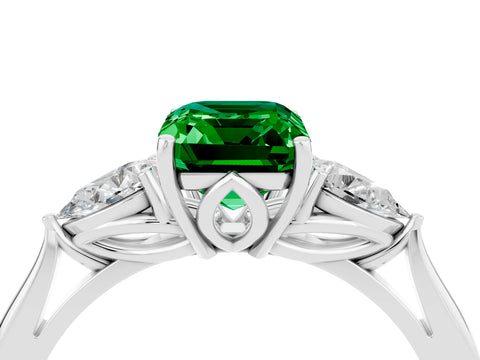 White gold Emerald Cut Emerald Three-Stone Ring with Pear Side Stones and Four-Prong Setting_16
