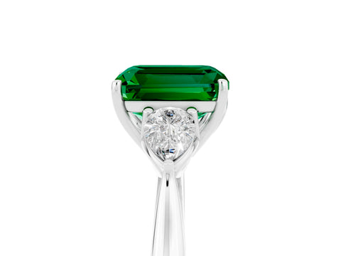 White gold Emerald Cut Emerald Three-Stone Ring with Pear Side Stones and Four-Prong Setting_17