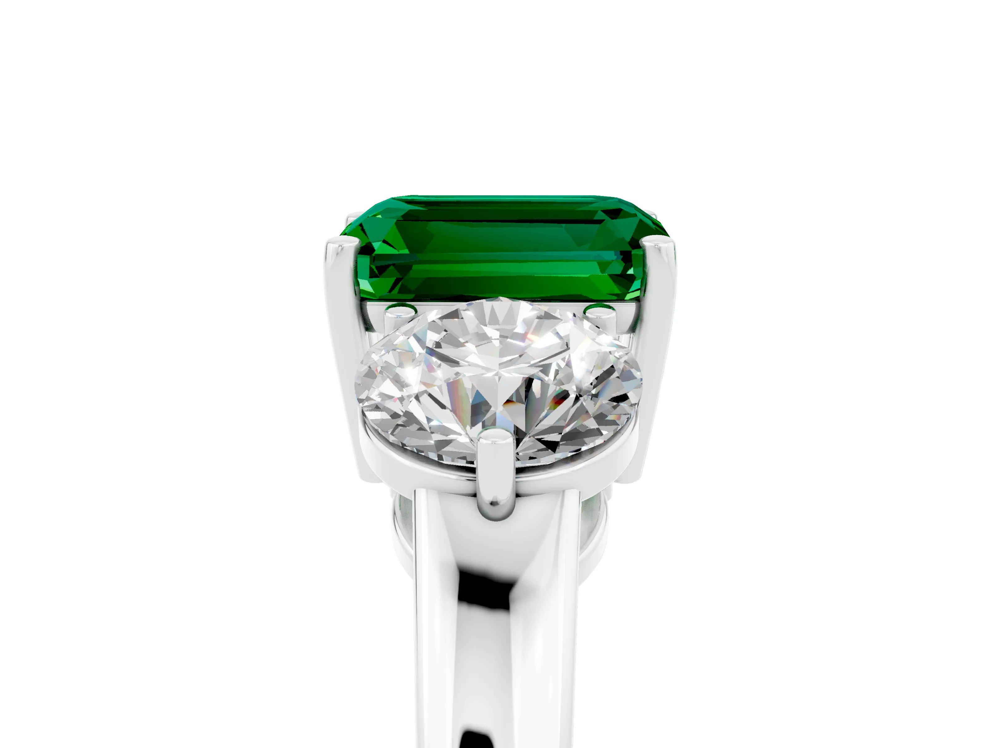 White gold Emerald Cut Emerald Three-Stone Ring with Prong Setting and Classic Band_5