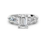 White gold Emerald Cut Five-Stone Prong Set Diamond Ring with Classic Band_68