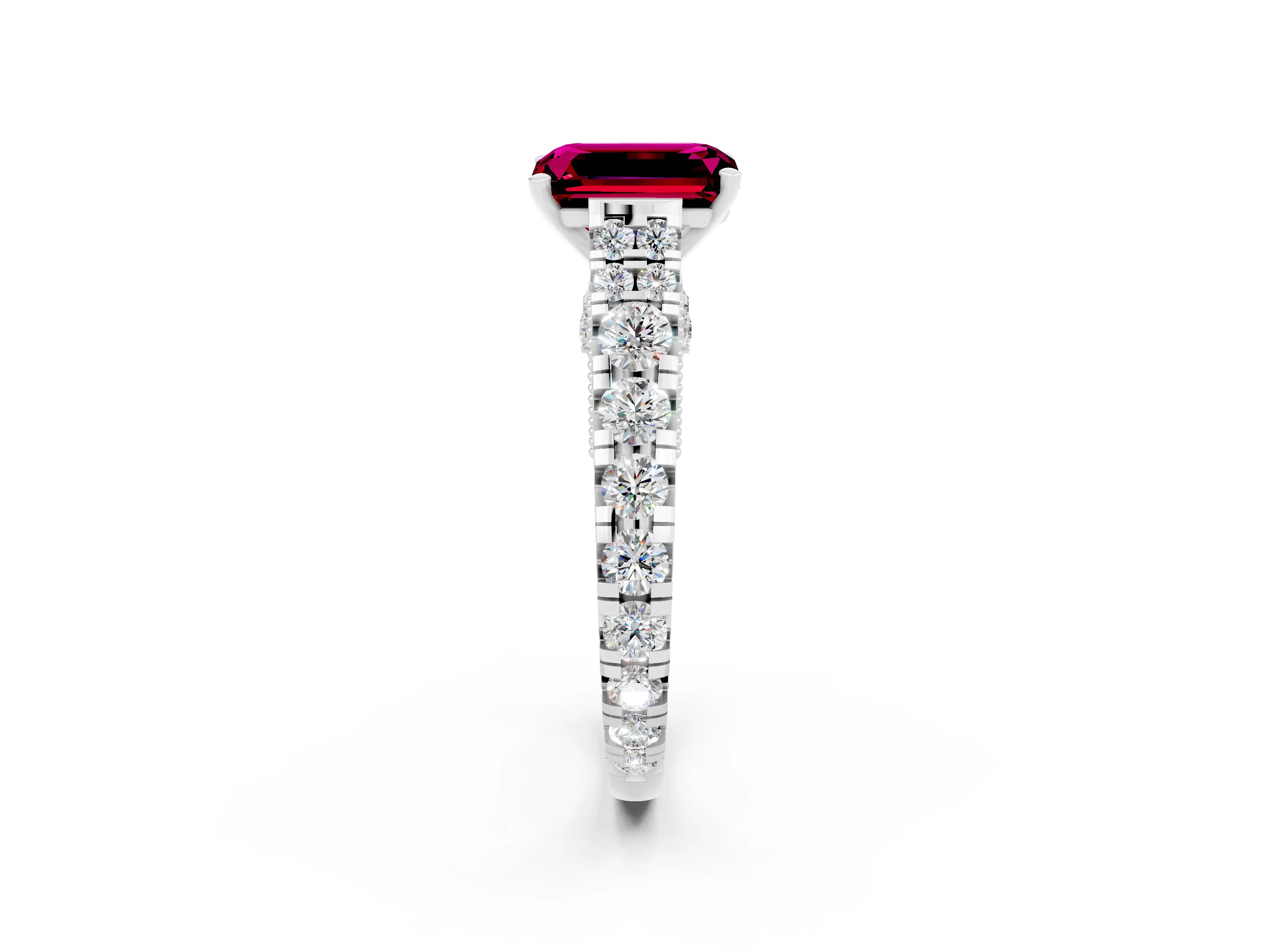 White gold Emerald Cut Garnet Classic Solitaire Ring with Pavé Band and Four-Prong Setting_2