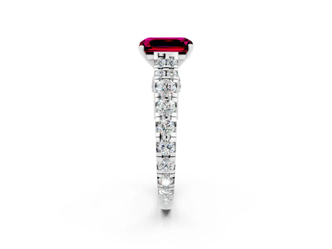 White gold Emerald Cut Garnet Classic Solitaire Ring with Pavé Band and Four-Prong Setting_2