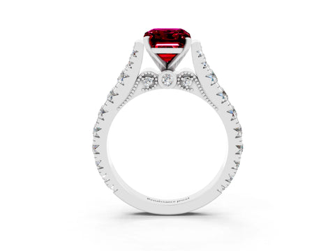 White gold Emerald Cut Garnet Classic Solitaire Ring with Pavé Band and Four-Prong Setting_3