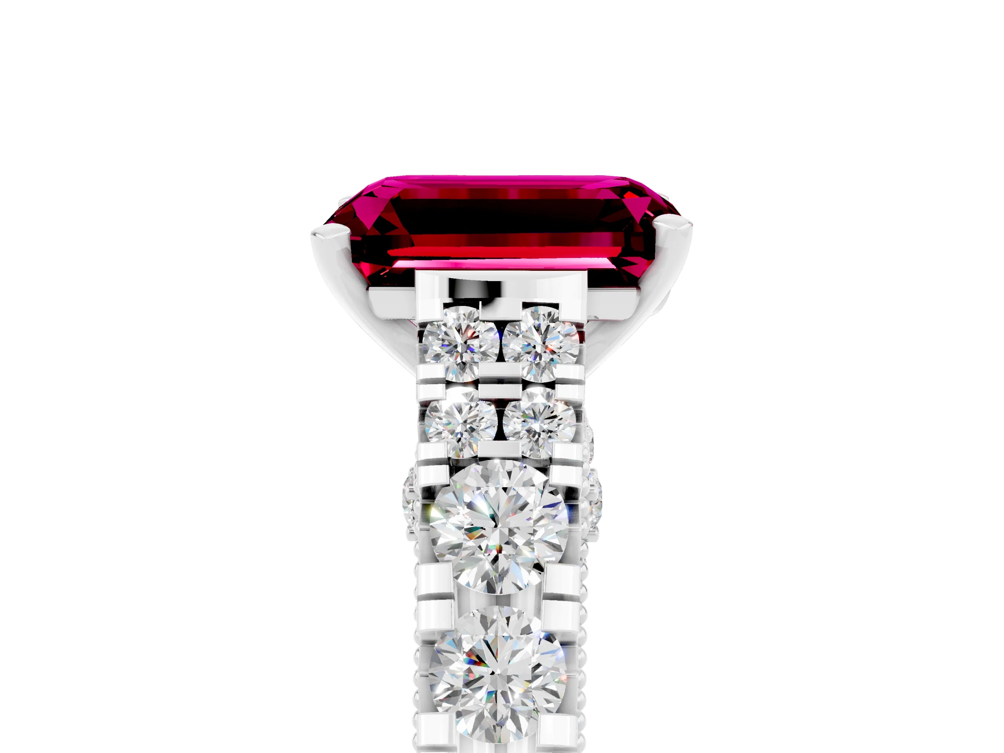 White gold Emerald Cut Garnet Classic Solitaire Ring with Pavé Band and Four-Prong Setting_5
