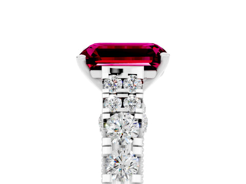 White gold Emerald Cut Garnet Classic Solitaire Ring with Pavé Band and Four-Prong Setting_5