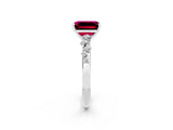 White gold Emerald Cut Garnet Cluster Side Stone Solitaire Ring with Prong Setting_26