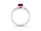 White gold Emerald Cut Garnet Cluster Side Stone Solitaire Ring with Prong Setting_27