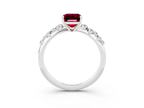 White gold Emerald Cut Garnet Cluster Side Stone Solitaire Ring with Prong Setting_27