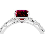 White gold Emerald Cut Garnet Cluster Side Stone Solitaire Ring with Prong Setting_28