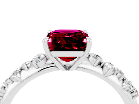 White gold Emerald Cut Garnet Cluster Side Stone Solitaire Ring with Prong Setting_28