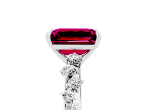 White gold Emerald Cut Garnet Cluster Side Stone Solitaire Ring with Prong Setting_29