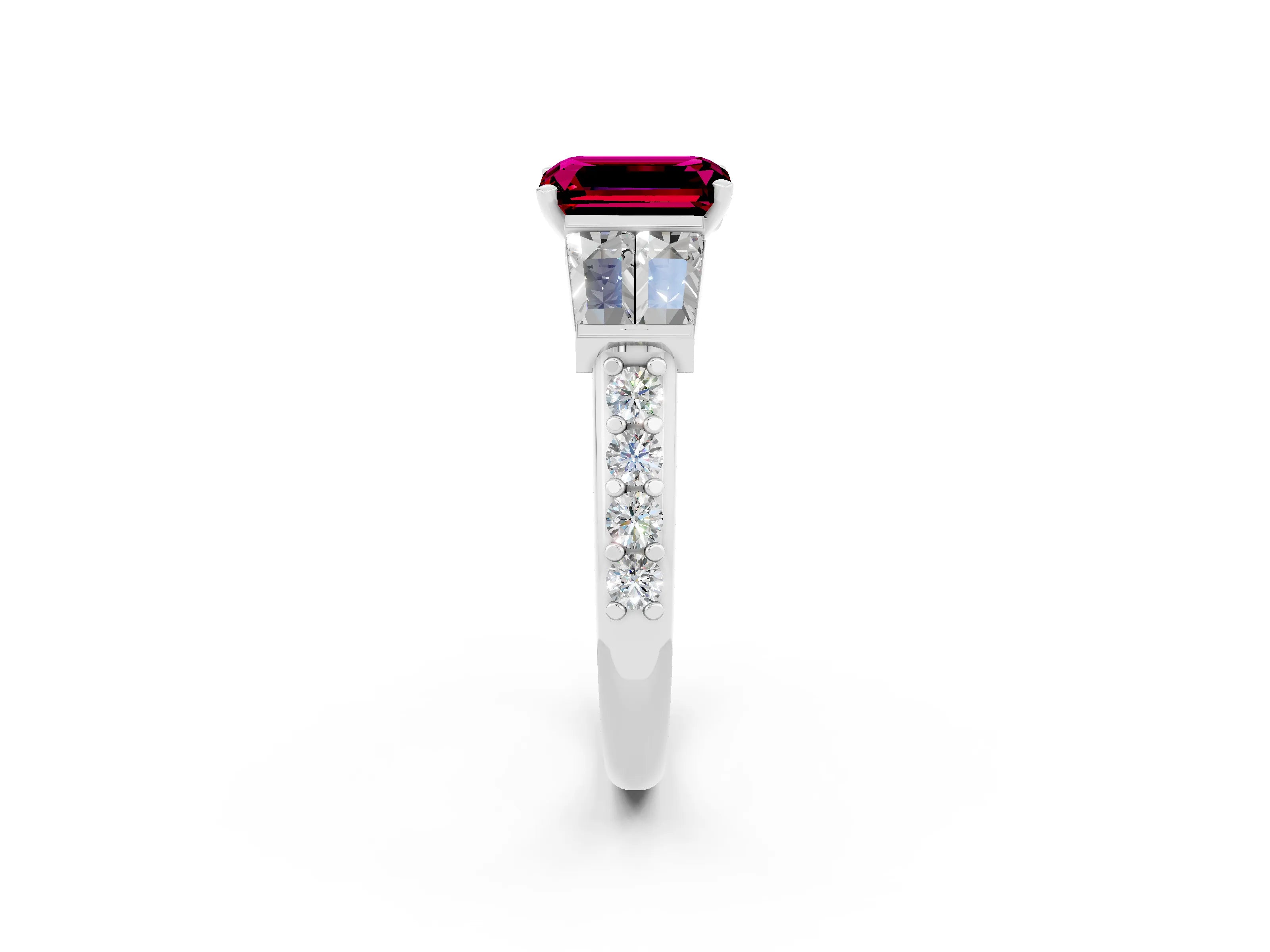 White gold Emerald Cut Garnet Engagement Ring with Baguette Side Stones and Channel Set Band_2