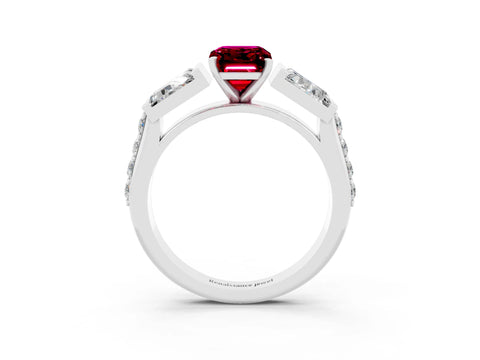 White gold Emerald Cut Garnet Engagement Ring with Baguette Side Stones and Channel Set Band_3