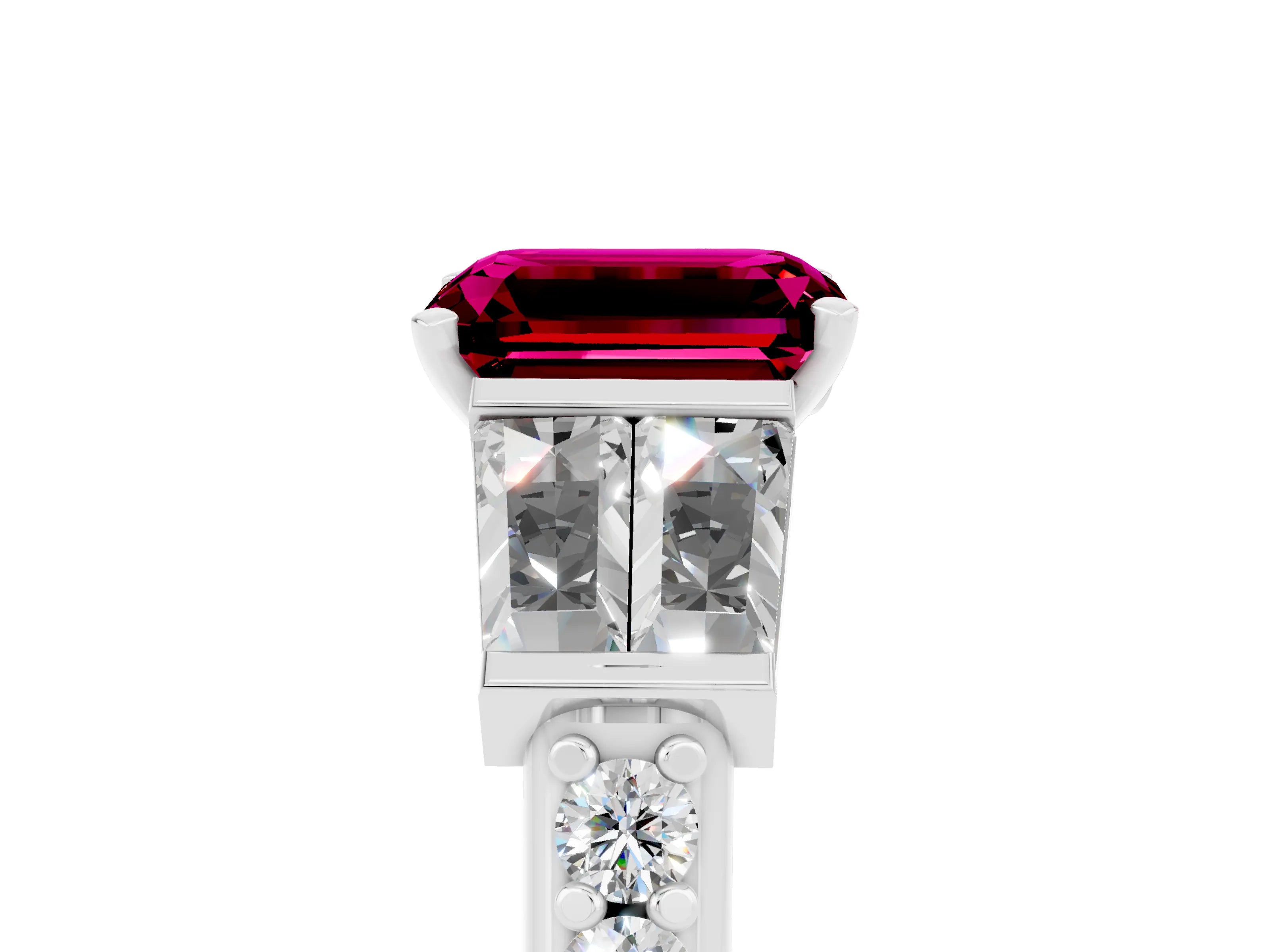 White gold Emerald Cut Garnet Engagement Ring with Baguette Side Stones and Channel Set Band_5