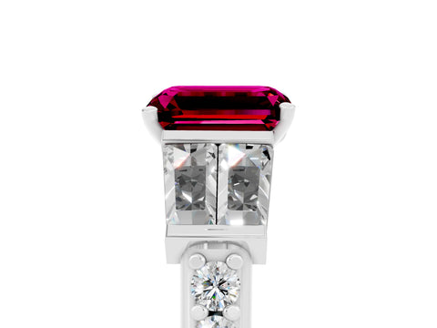 White gold Emerald Cut Garnet Engagement Ring with Baguette Side Stones and Channel Set Band_5