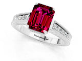 White gold Emerald Cut Garnet Engagement Ring with Milgrain Channel Set Band and Prong Setting_1