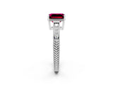 White gold Emerald Cut Garnet Engagement Ring with Milgrain Channel Set Band and Prong Setting_2