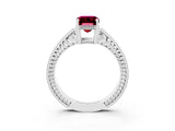 White gold Emerald Cut Garnet Engagement Ring with Milgrain Channel Set Band and Prong Setting_3