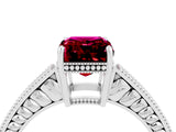White gold Emerald Cut Garnet Engagement Ring with Milgrain Channel Set Band and Prong Setting_4