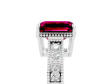 White gold Emerald Cut Garnet Engagement Ring with Milgrain Channel Set Band and Prong Setting_5