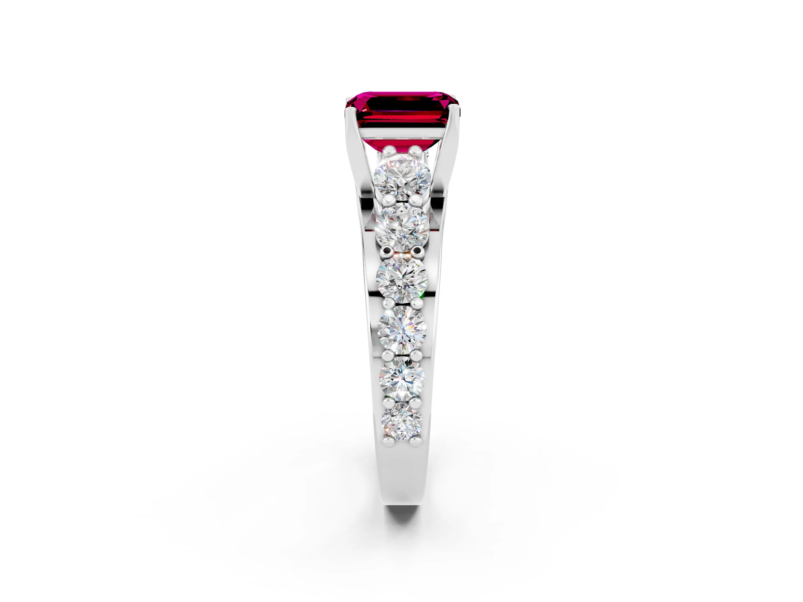White gold Emerald Cut Garnet Engagement Ring with Pavé Band and Four-Prong Setting_2
