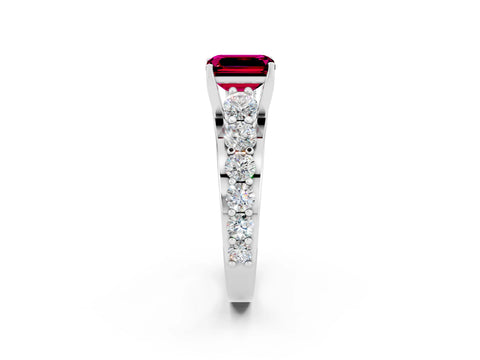 White gold Emerald Cut Garnet Engagement Ring with Pavé Band and Four-Prong Setting_2