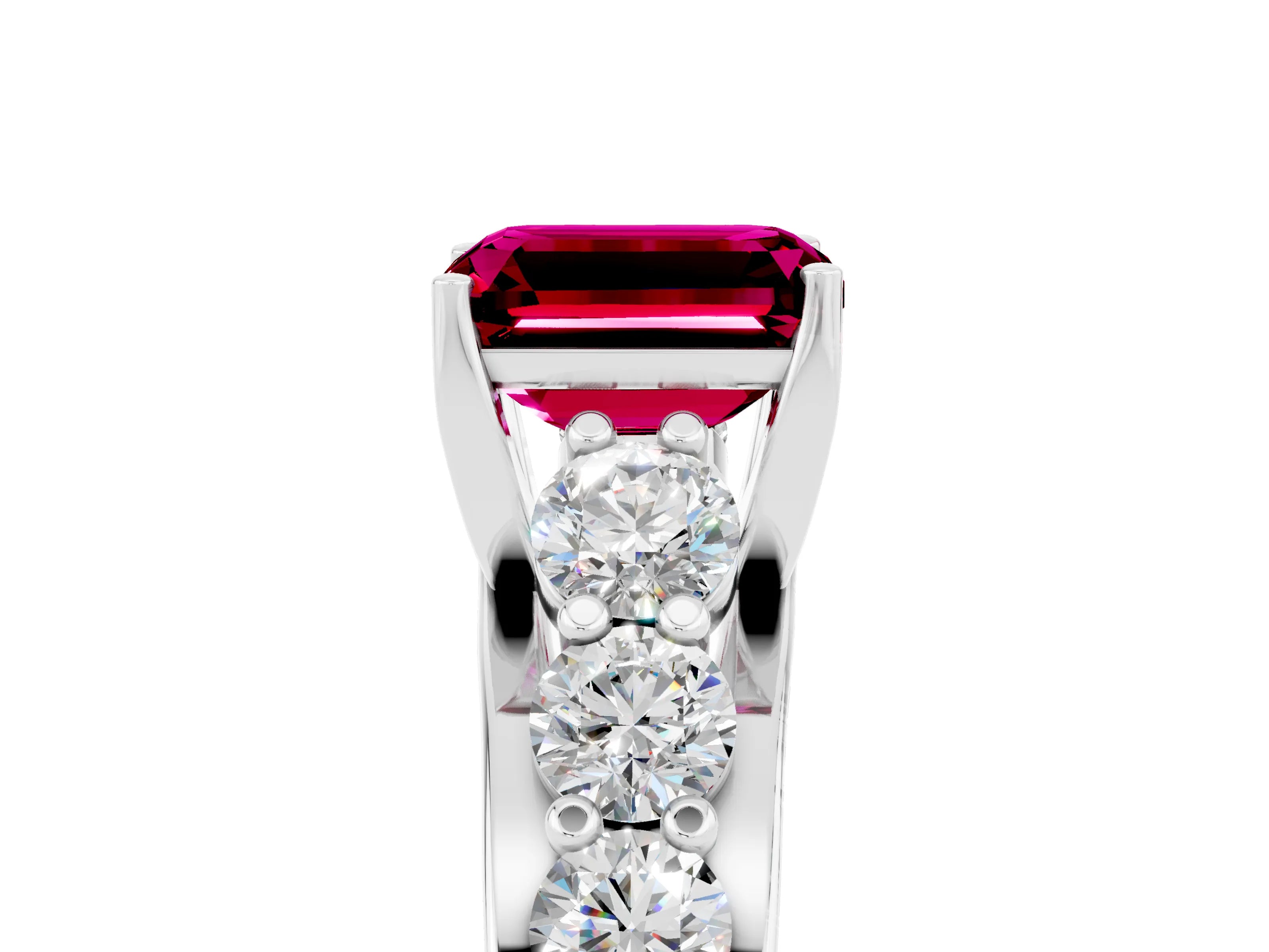 White gold Emerald Cut Garnet Engagement Ring with Pavé Band and Four-Prong Setting_5